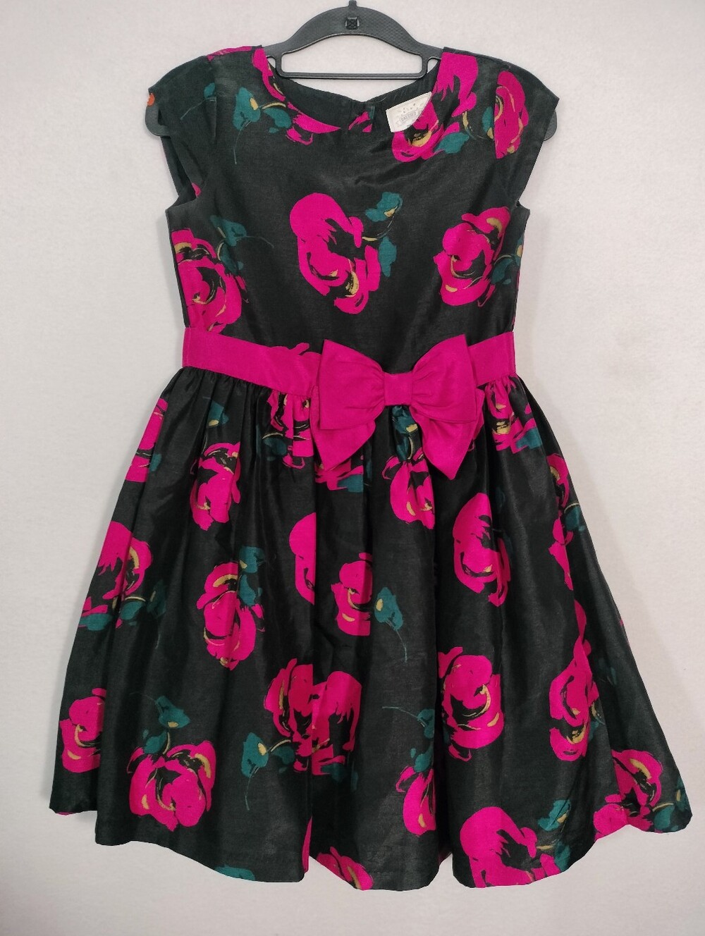 Gymboree Black Dress with Red Floral Print And Red Bow